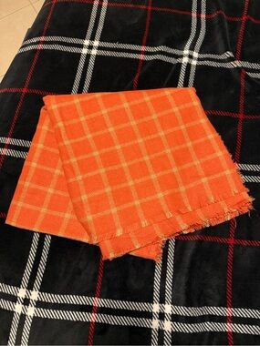 Bright Orange Checked Fringe Blanket Scarf